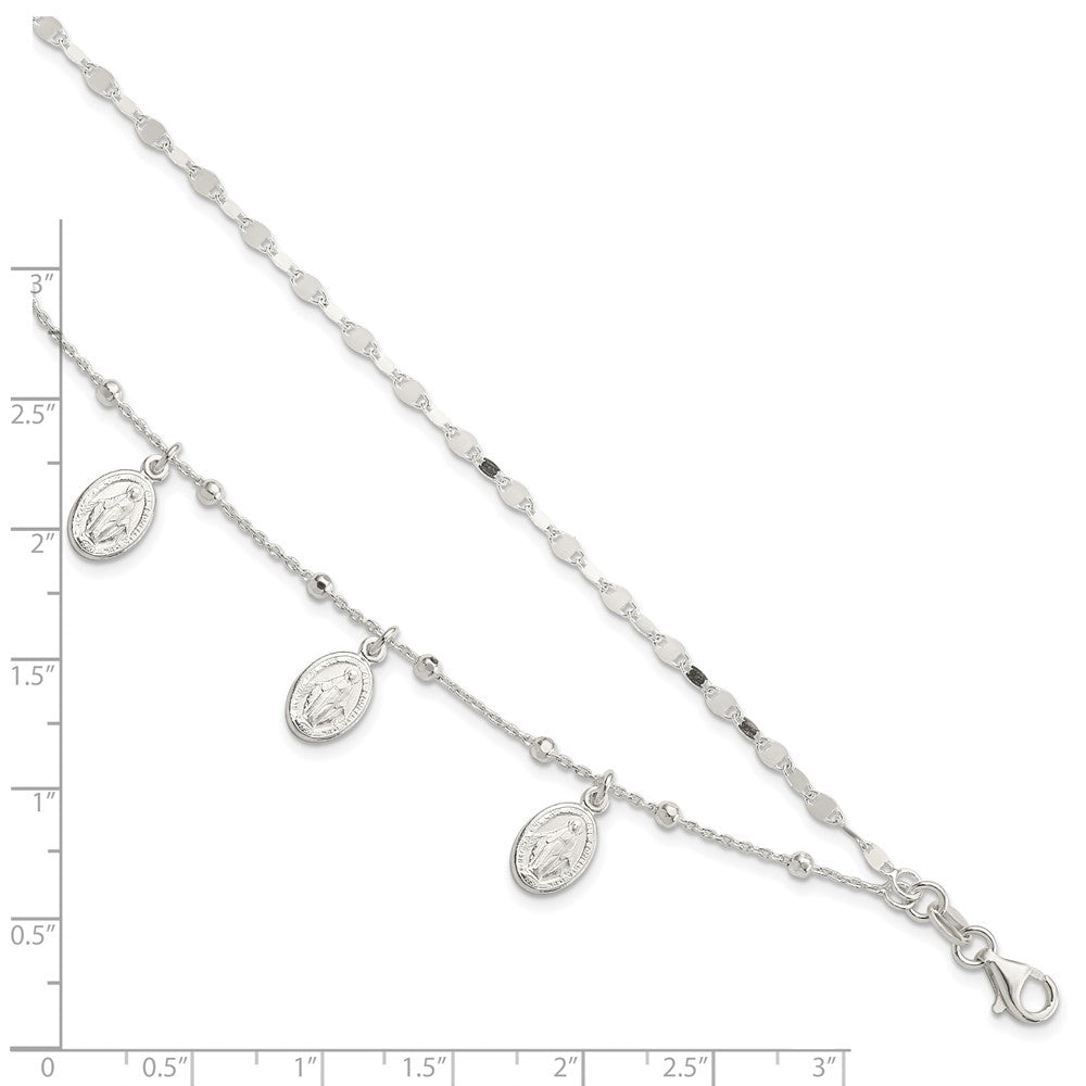 8 Inch Sterling Silver Dbl Miraculous Medal W/1 In Ext. Bracelet