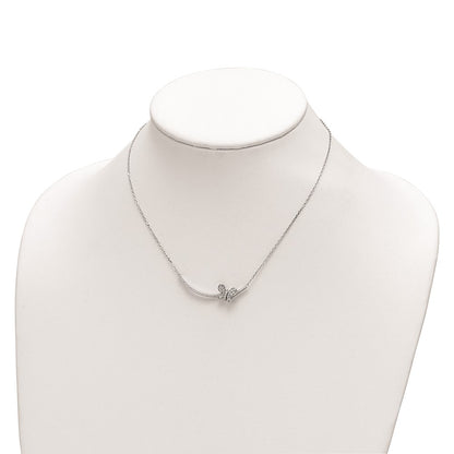 Sterling Silver Rhodium-Plated Cz Butterfly Bar 2In Ext Necklace
