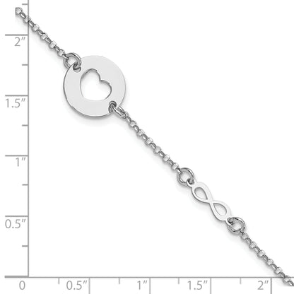 7 Inch Sterling Silver Rhodium-Plated Heart And Infinity W/.5 In Ext Bracelet