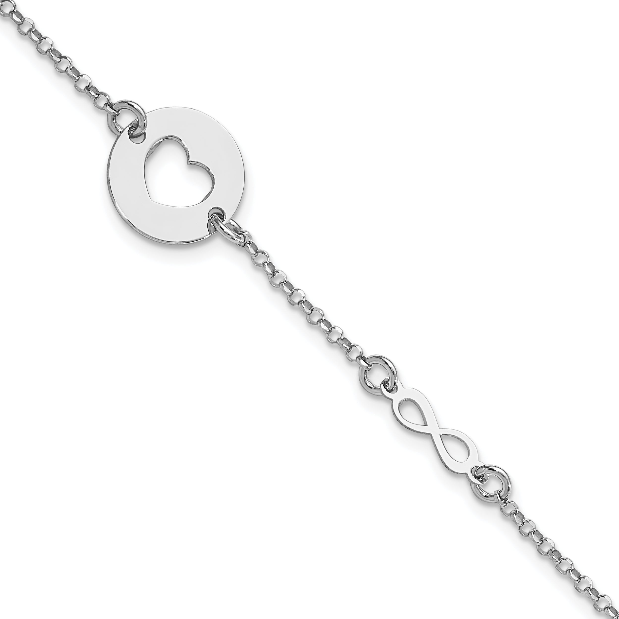 7 Inch Sterling Silver Rhodium-Plated Heart And Infinity W/.5 In Ext Bracelet