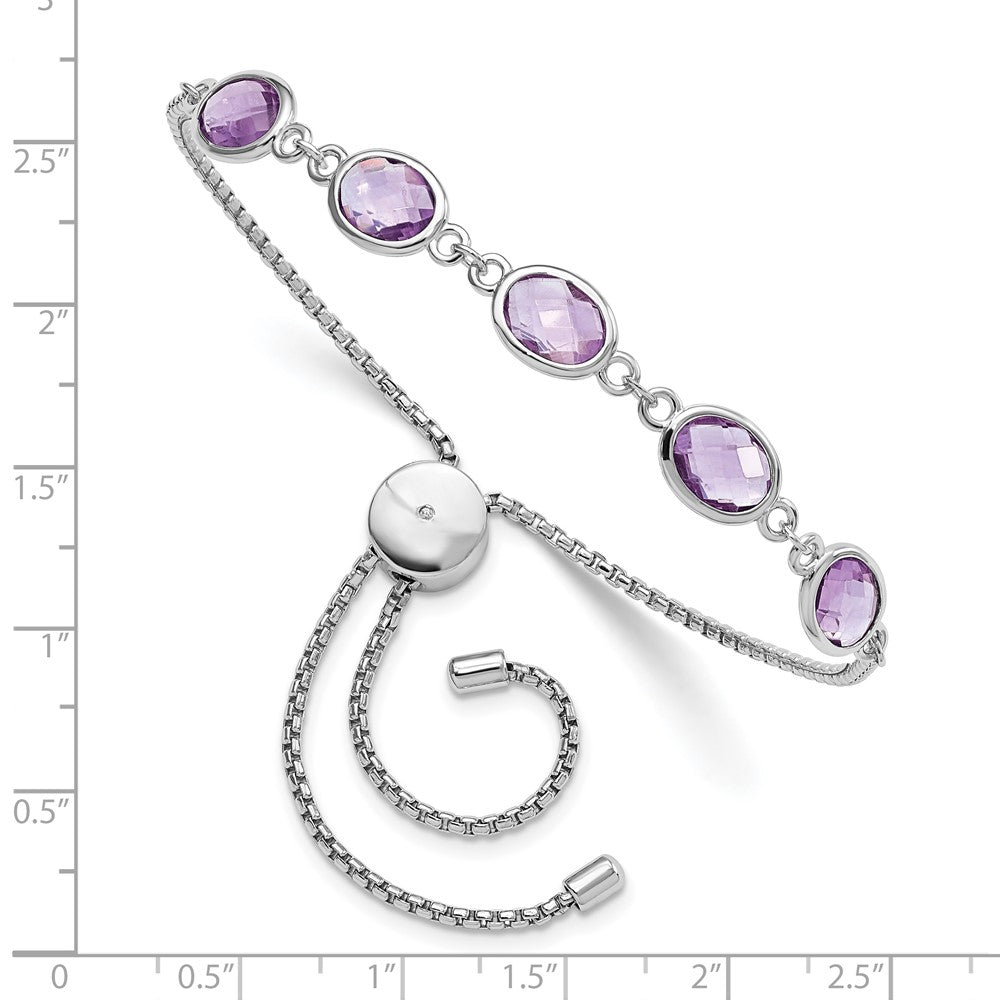 Sterling Silver Sterlingsilver Rhod-Plated Amethyst 7.5Am & Cz Adjustable Bracelet