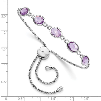 Sterling Silver Sterlingsilver Rhod-Plated Amethyst 7.5Am & Cz Adjustable Bracelet