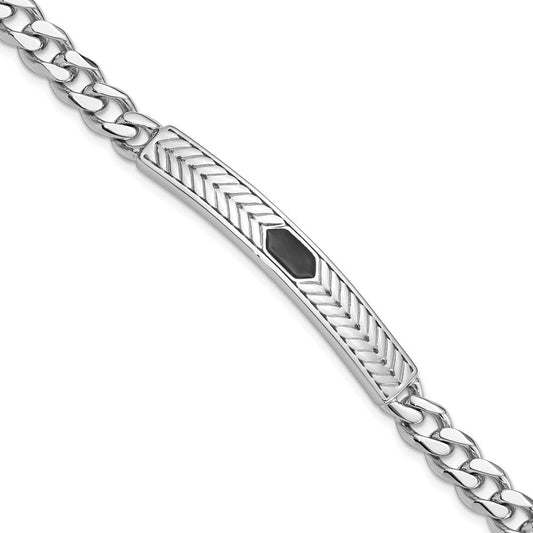 Sterling Silver Rhodium-Plated Enameled Bar Men's 8in Bracelet