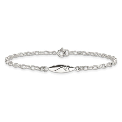 Sterling Silver Antiqued Polished Etched Surf Board 7.25in Link Bracelet