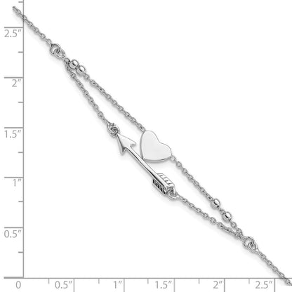 Sterling Silver Rhodium-Plated Heart and Arrow 7.5in Bracelet