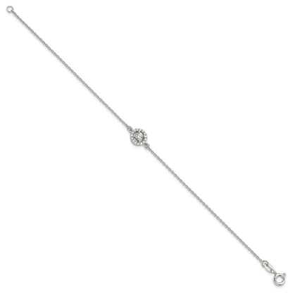 Sterling Silver Rhodium-Plated Halo CZ 7.25in Bracelet