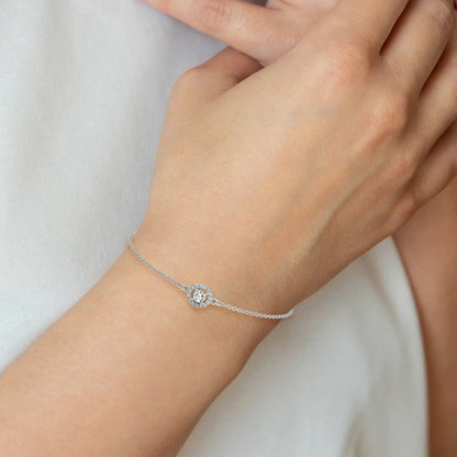 Sterling Silver Rhodium-Plated Halo CZ 7.25in Bracelet