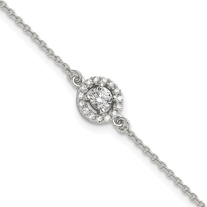 Sterling Silver Rhodium-Plated Halo CZ 7.25in Bracelet