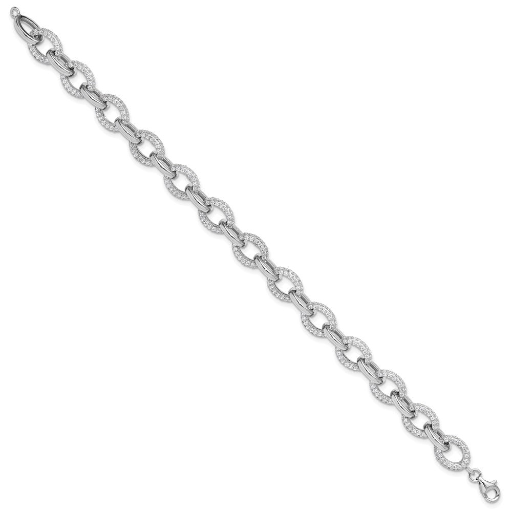 Sterling Silver Rhodium-Plated Micro Pave CZ Rolo Link 7.5in Bracelet