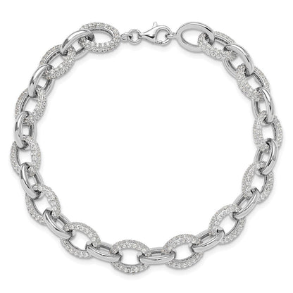 Sterling Silver Rhodium-Plated Micro Pave CZ Rolo Link 7.5in Bracelet