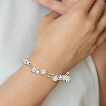 Sterling Silver Polish & Laser Beaded 2 Strand 7in w/1in Ext Bracelet