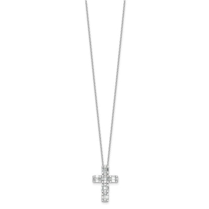 Sterling Silver Rhodium-Plated Baguette CZ Cross 18in Necklace
