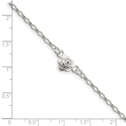 Sterling Silver Flower Charm Anklet