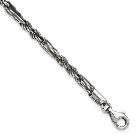 Sterling Silver Antiqued Milano Figaro Men's Chain Bracelet