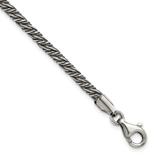 Sterling Silver Antiqued Fancy Twist Link Men's Chain Bracelet