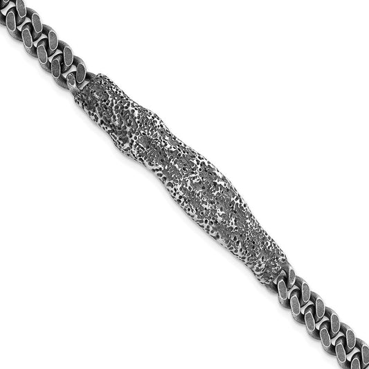 Sterling Silver Rhodium Plated Antiqued/hammered 8in Men's Bracelet
