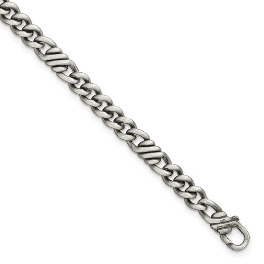 Sterling Silver Black Ruthenium Brushed Fancy Curb Chain Men's Bracelet