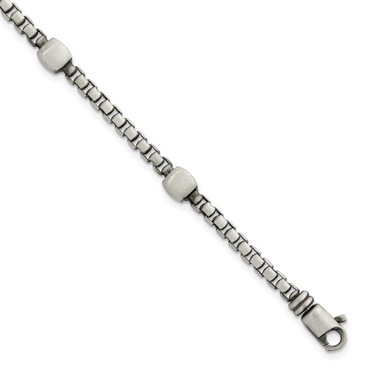 Sterling Silver Black Ruthenium Brushed Box Chain Men's Bracelet
