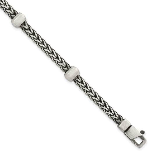 Sterling Silver Blk Ruthenium Brushed Franco Chain Men's Bracelet