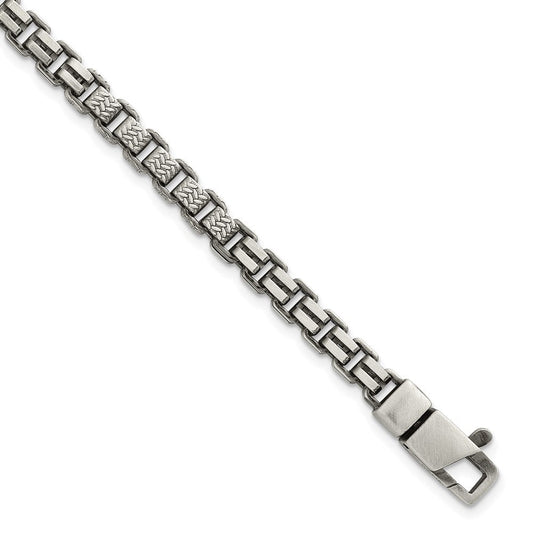 Sterling Silver Black Ruthenium Brushed Fancy Textured Box Chain Men's Bra Bracelet