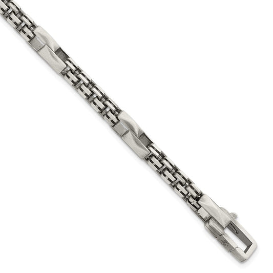 Sterling Silver Blk Ruthenium Brushed Box Chain Men's Bracelet