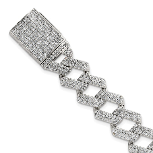 Sterling Silver Polished Fancy CZ Link 8.5 Inch Men's Bracelet