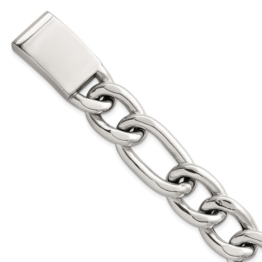 Sterling Silver Polished 17.0mm Figaro Curb Men's Chain Bracelet