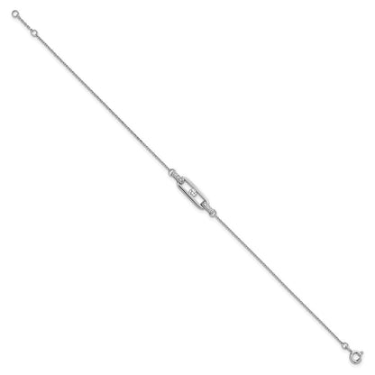 Sterling Silver Rhodium Plated Polished CZ Link 7in w/.5in Ext Bracelet