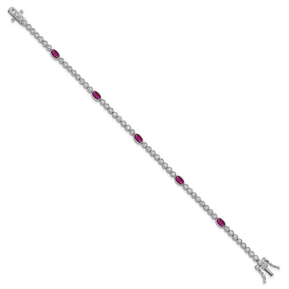 Sterling Silver Rhodium Plated Polished Red and White CZ 7in Bracelet