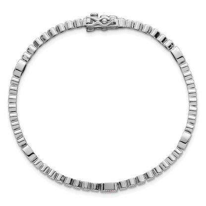 Sterling Silver Rhodium Plated Polished Red and White CZ 7in Bracelet