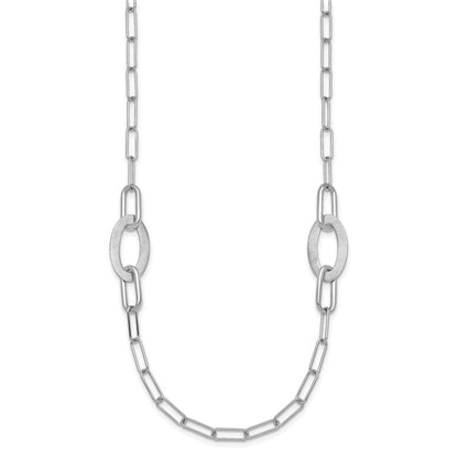 Sterling Silver Rhodium-Plated Brushed and Polished Paperclip Necklace