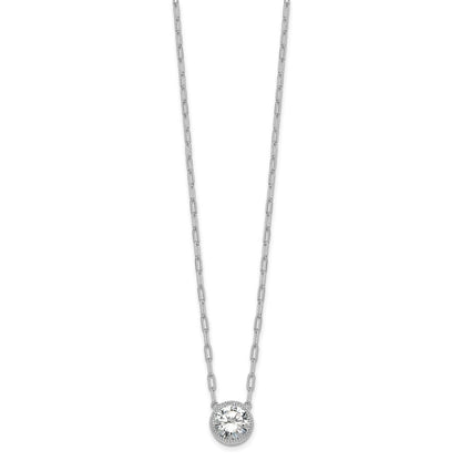 Sterling Silver Rh-Pl Polished CZ Paperclip Chain Circle w/2in Ext Necklace