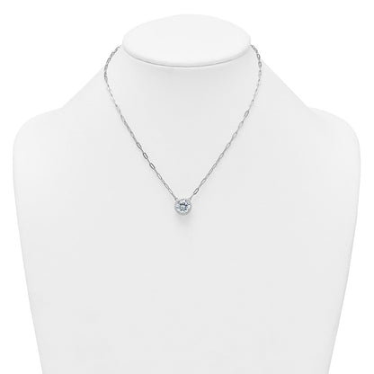 Sterling Silver Rh-Pl Polished CZ Paperclip Chain Circle w/2in Ext Necklace