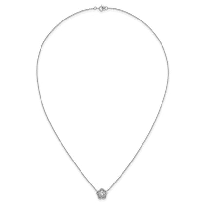 Sterling Silver Rh-Pltd Polished Textured CZ Flower 18 Inch Necklace