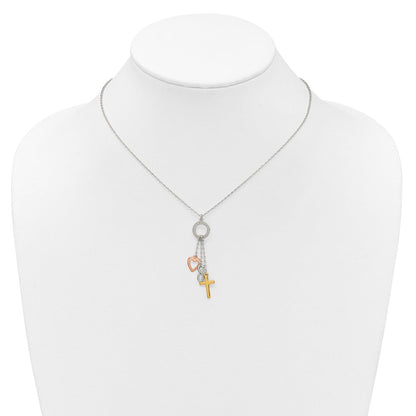 Sterling Silver Gold and Rose-Tone Heart Infinity and Cross Blessed Necklace