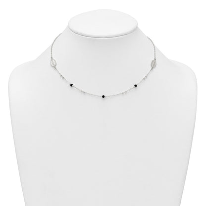Sterling Silver Textured Black Glass Beads Miraculous Medal Necklace