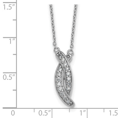 Sterling Silver Rhodium Plated Polished Fancy CZ -X- 16in w/1.25in Ext Necklace
