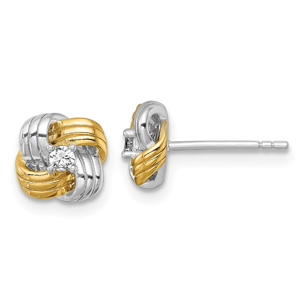 Sterling Silver Rhodium-Plated Gold-Tone Polished CZ Knot Post Earrings