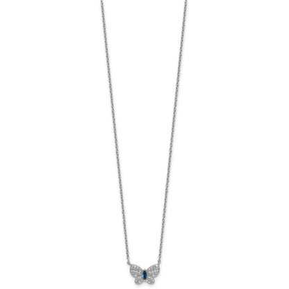 Sterling Silver Rhodium Plated CZ and Glass Butterfly 16in W/ 2in Ext Necklace