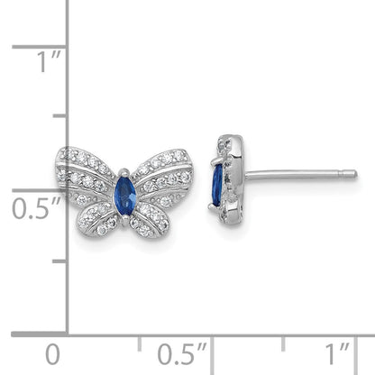 Sterling Silver Rhodium Plated CZ and Glass Butterfly Post Earrings