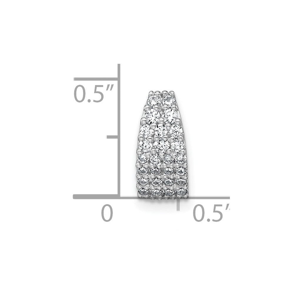 Sterling Silver Rh-Plt Polished CZ Curved / Tapered Chain Slide Pendant