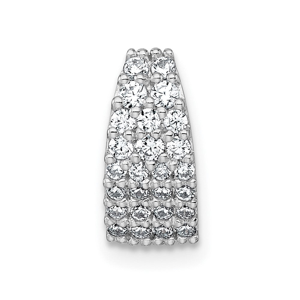 Sterling Silver Rh-Plt Polished CZ Curved / Tapered Chain Slide Pendant