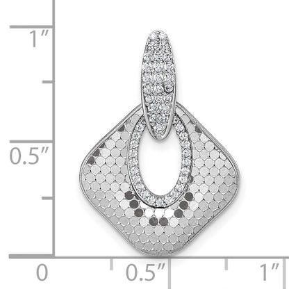 Sterling Silver Rhodium-Plated CZ Textured Pendant