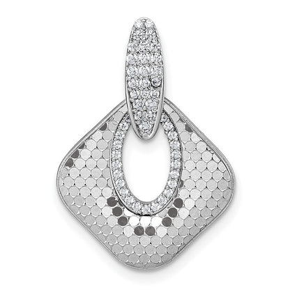 Sterling Silver Rhodium-Plated CZ Textured Pendant