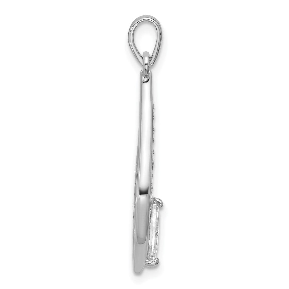 Sterling Silver Rhodium-Plated CZ Polished Tear Drop Pendant