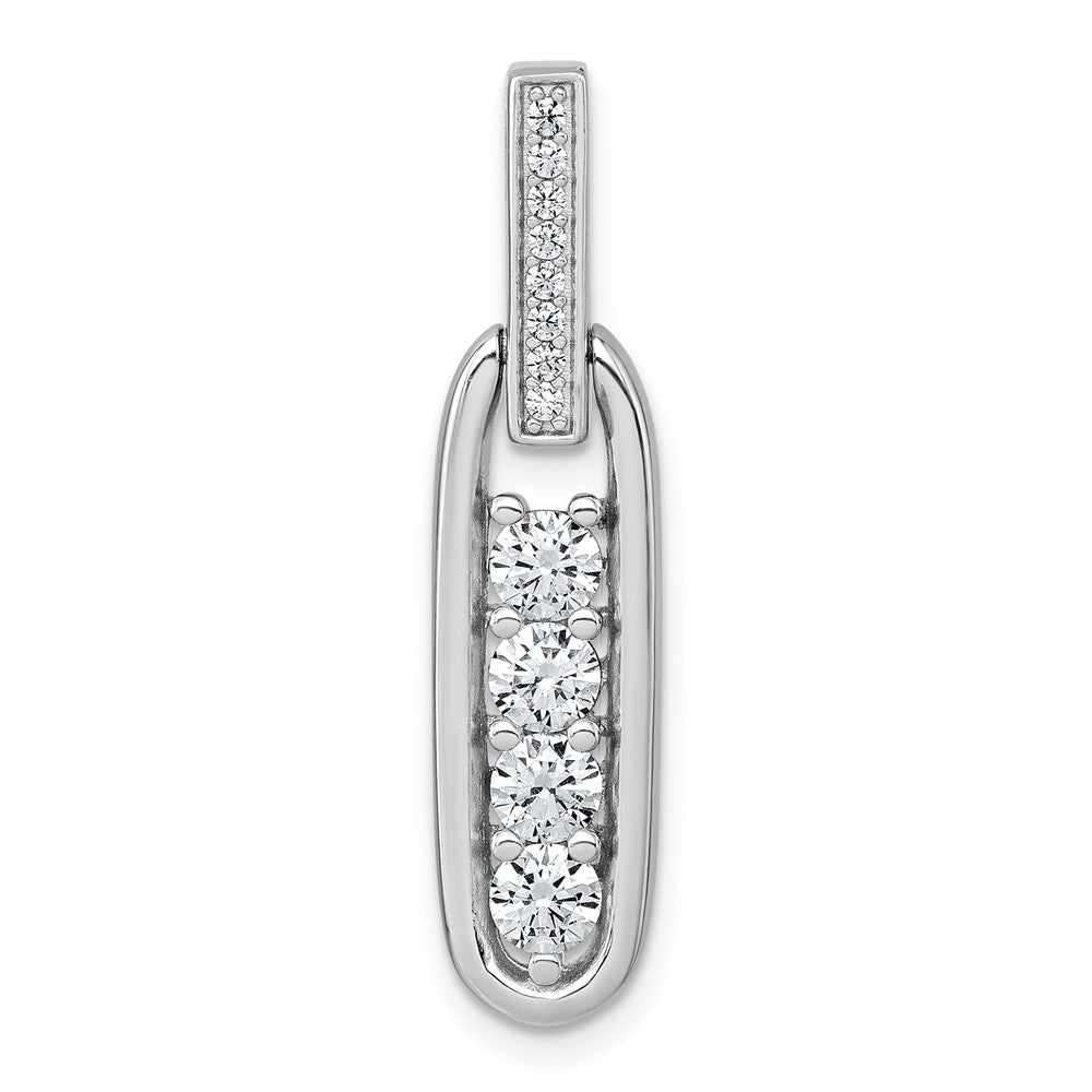 Sterling Silver Rhodium-Plated Polished CZ Elongated Oval Pendant
