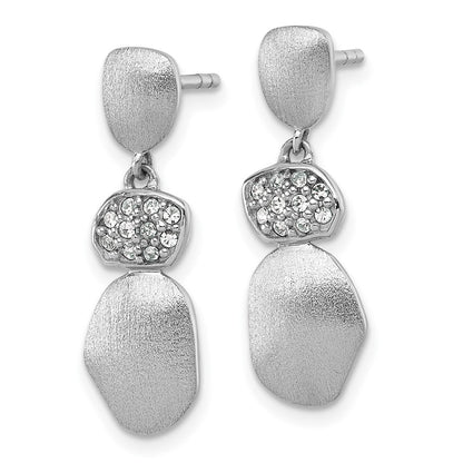 Sterling Silver Rhodium-Plated Brush and Polished Crystal Post Earrings