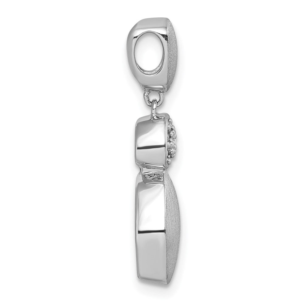 Sterling Silver Rhodium Plated Brush / Polished Crystal Chain Slide Pendant