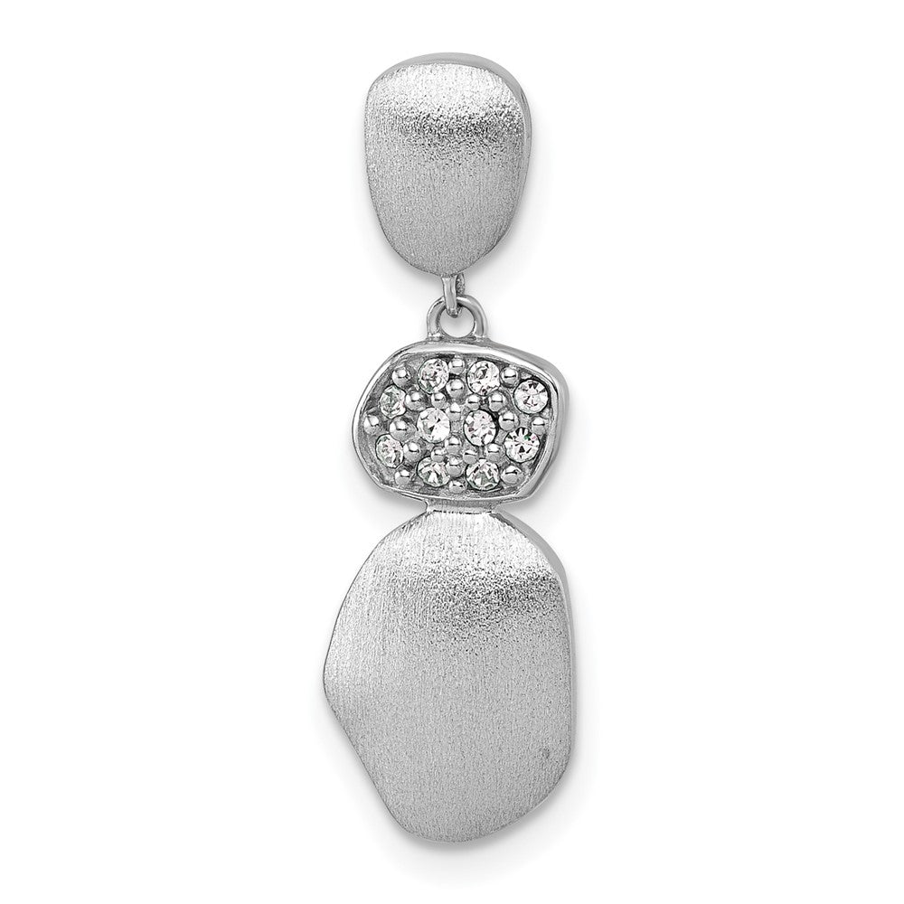 Sterling Silver Rhodium Plated Brush / Polished Crystal Chain Slide Pendant