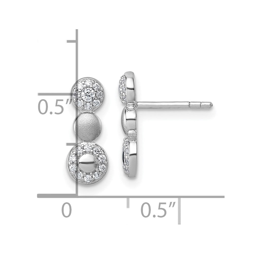 Sterling Silver Rhodium-Plated Polished and Satin CZ Circles Post Earrings